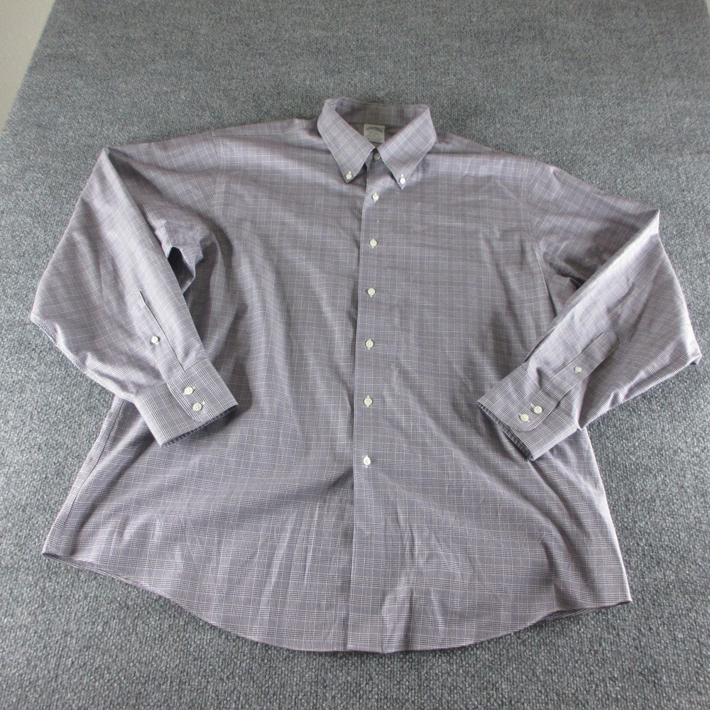 Brooks Brothers Shirt Mens 18 36/37 Purple Check Non Iron Long Sleeve Dress